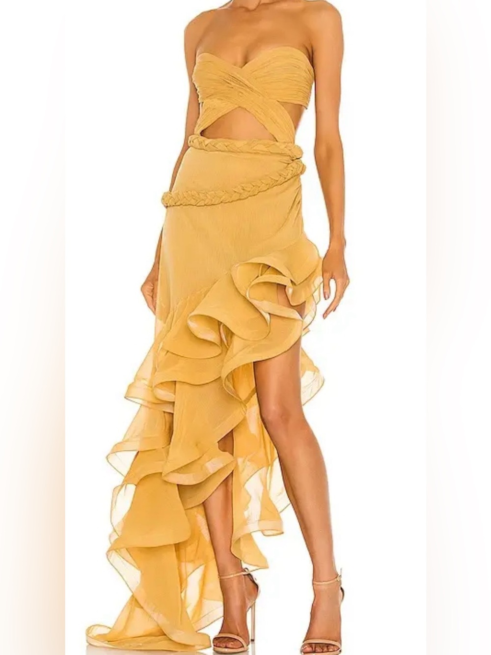 Mew Mews Copy Cat of Bronx and Banco Asymmetrical Ruffle Dress Yellow